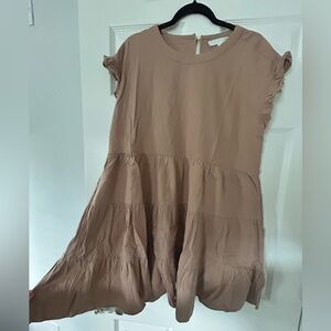 Tan Ruffle Sleeve Tiered Dress